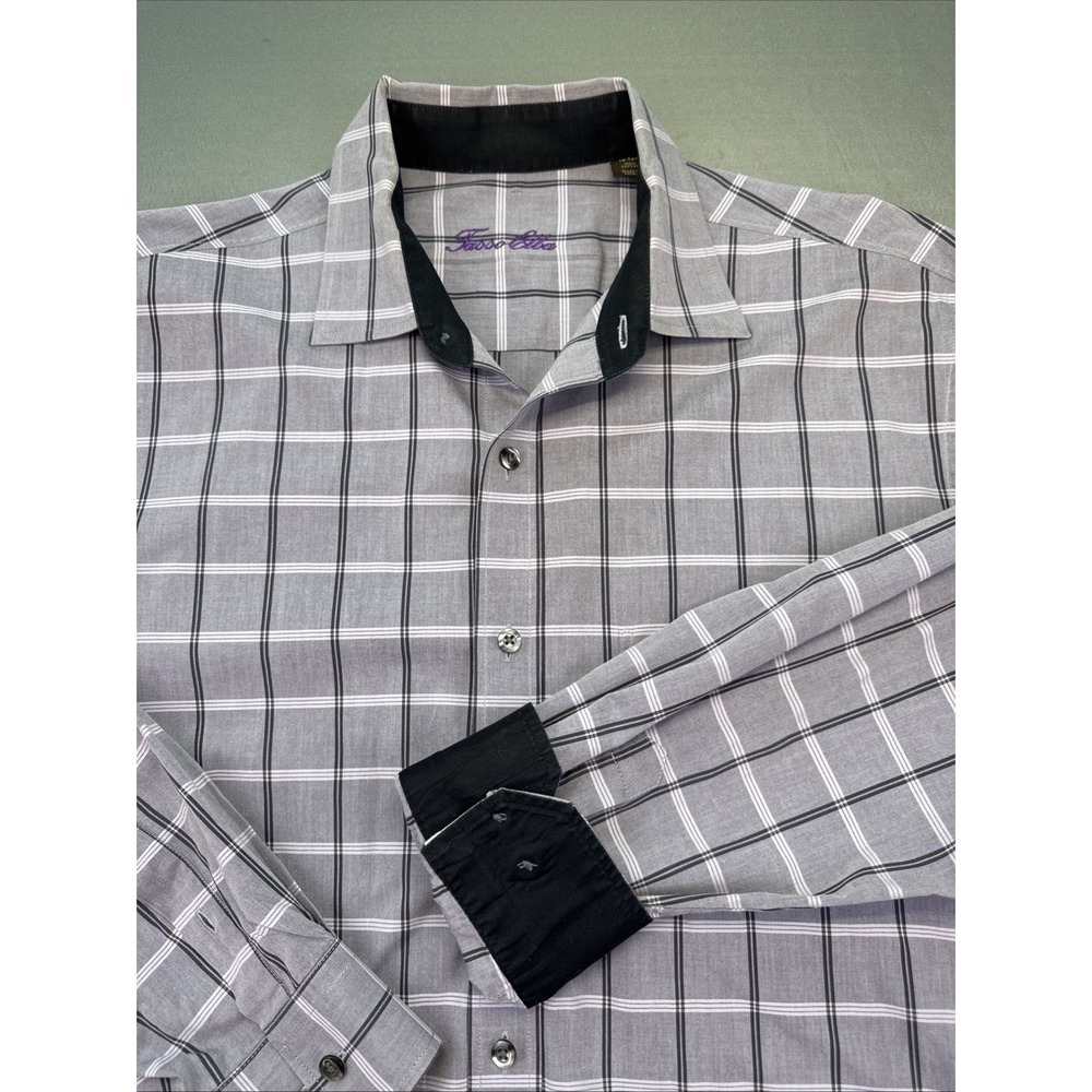 Tasso Elba Men's Button Up Shirt Purple‎ Checked Long Sleeve Size 16-16.5